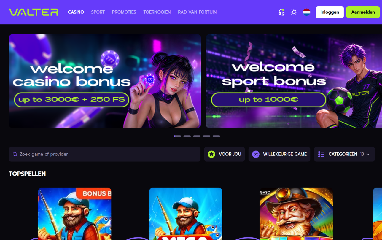 Valter Casino homepage screenshot